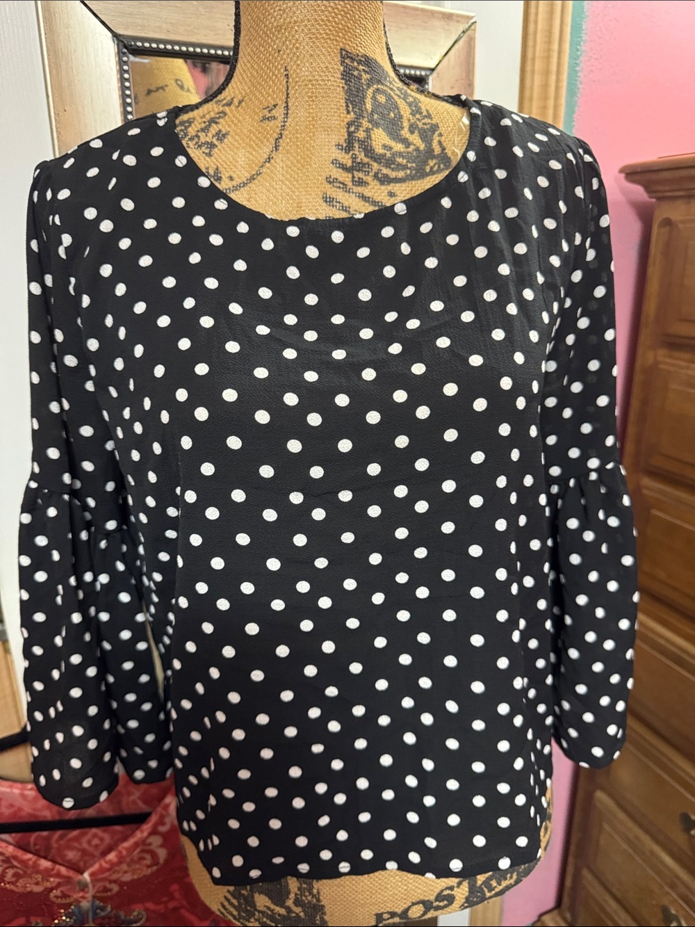 Rue21 Black Top with White Polka Dots
